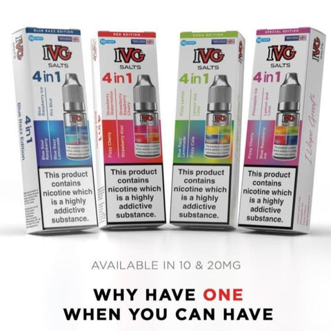 4 in 1 IVG Nic Salt 10ml E-liquids 4 Flavours ( Pack of 4 ) - Vaperdeals
