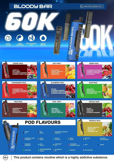 Bloody Bar 60k Prefilled 4 In 1 Replacement Pods Box of 5 - Vaperdeals