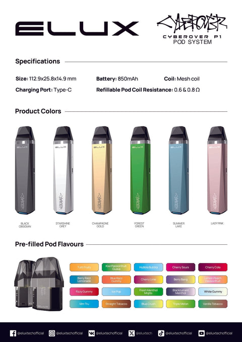 Elux Cyberover P1 Prefilled Pods - Vaperdeals