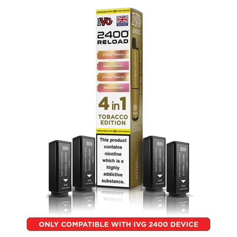 bulk wholesale IVG 2400 Reload 4 in 1 Prefilled Pods Box of 5 - Tobacco Edition