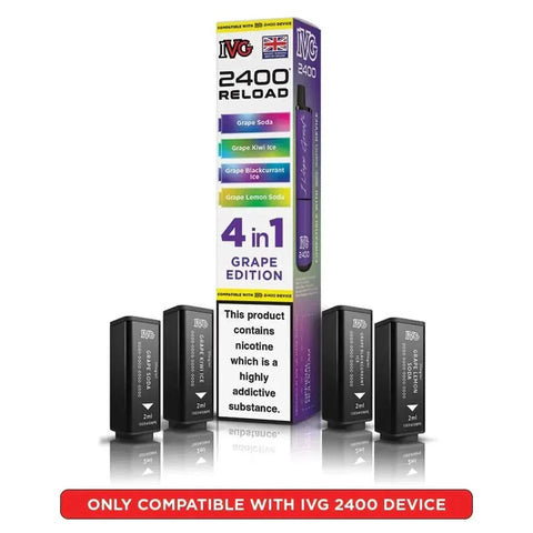 bulk wholesale IVG 2400 Reload 4 in 1 Prefilled Pods Box of 5 - Grape Edition