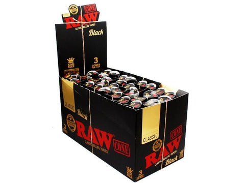 RAW Black King Size Pre - Rolled Cones (3 Pack) - Vaperdeals